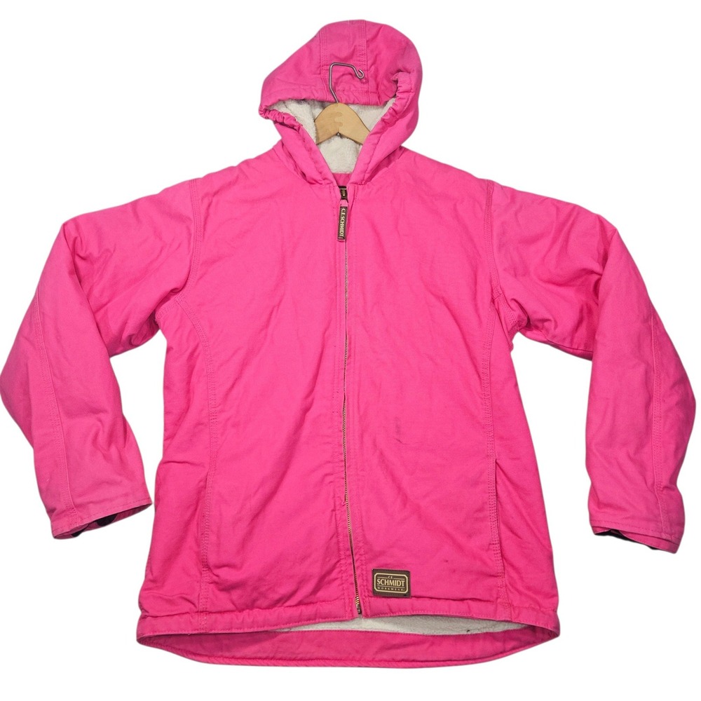 C.E. Schmidt Workwear Sherpa Lined Canvas Hooded Jacket Pink Sz XL